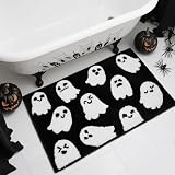 Lindameler Black Spooky Ghost Bath Mat - Black Gothic Bathroom Rug, Soft Plush Non-Slip Washable Ghost Bath Rug for Halloween Bathroom Decor, Machine Washable 20x31 Inch