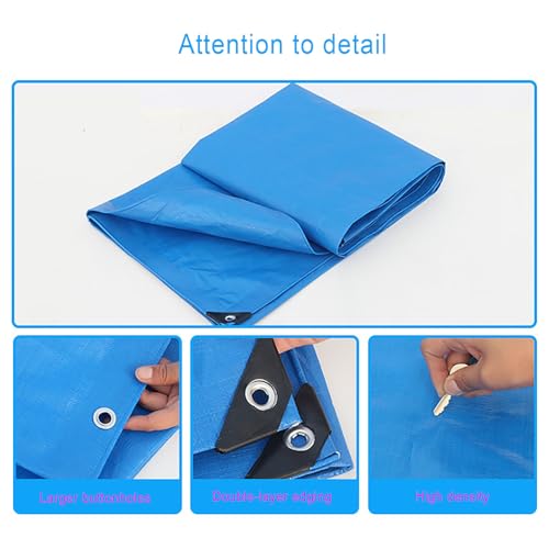 Lona de protección impermeable 190x440 cm azul con ojales metálicos para exterior 5