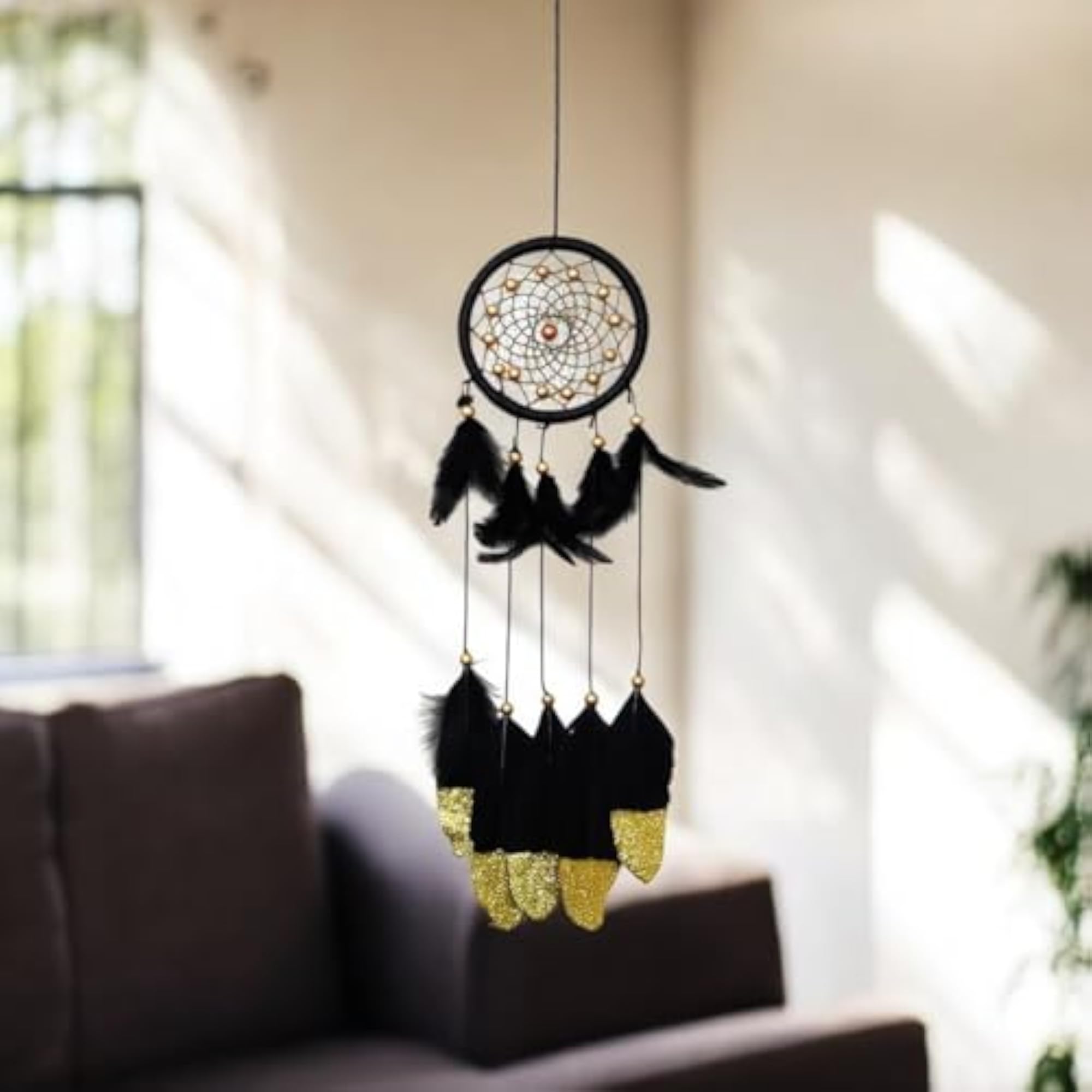 Black Dream Catcher for Home Decor with Feathers