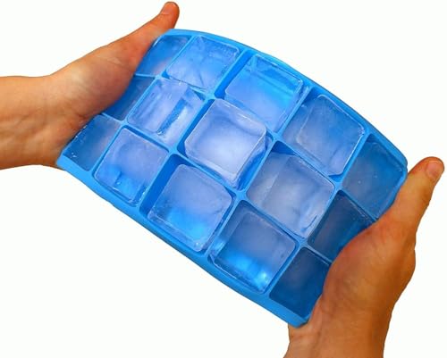 Image of Ice Cube Tray Flexible Silicone Create Square Ice Cube Mold Makes 15 Cube - Perfect Ice Cubes Ice Cube Maker