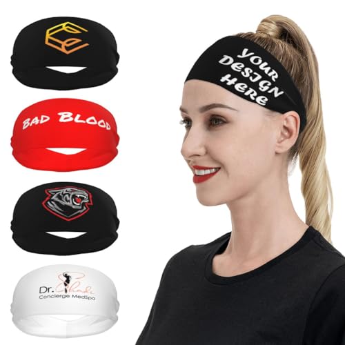 EXYLANOR Custom Sport Headbands for Men Women Personalized with Photo Logo Name Design Your Own Sweat Band Breathable Soft Sweat Sweatband for Sport Yoga Basketball