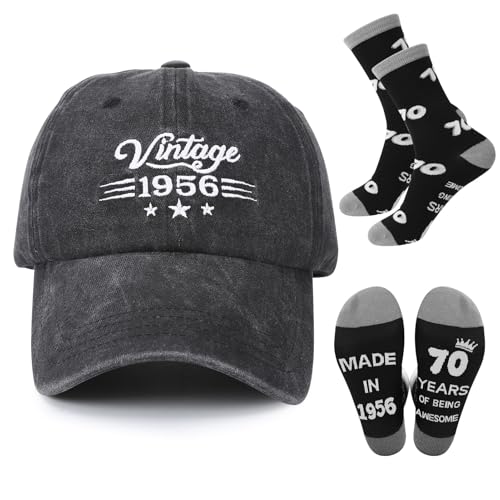 ViEinkaufen 70th Birthday Gifts for Men Baseball Cap for Him Mens Socks