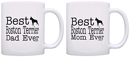 Dog Lover Gift Best Boston Terrier Mom Dad Ever Bundle 2 Pack Gift Coffee Mugs Tea Cups White