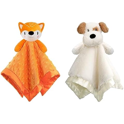 BEILIMU Fox+Puppy Lovie for Babies Security Blanket Soft Minky Dot Fabric with Silky Satin Backing Baby Snuggle Toy Animal Baby Blanket for Infant and Toddler Orange 14 Inch Cover