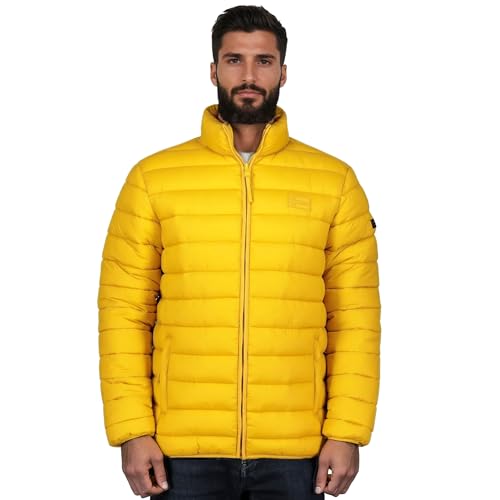 Geographical Norway Amichoko Basic – Chaqueta Acolchada Ligera para Hombre – Vestido de Media Temporada Cómodo – Bolsillos con Cremallera – Estilo Urbano Moderno – Insignia de la Marca, mostaza, L