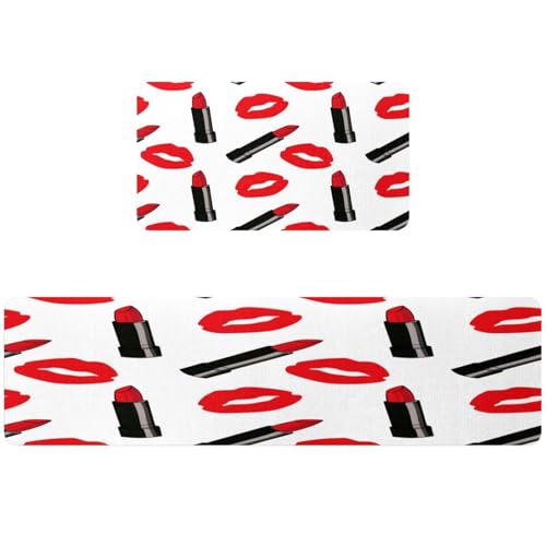 Alfombrillas de cocina VAPOKF con diseño de labios para pasillo y lavado 2
