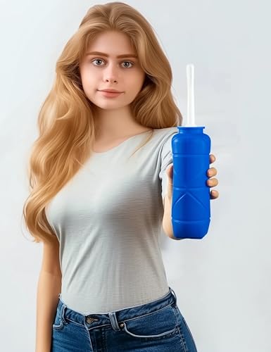 Image of Foldable Compact Silicone Douche Bottle, Reusable Travel Douche Kit, 24 FL Oz Capacity, Blue