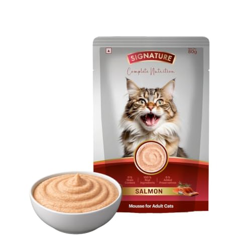 Image of Signature Grain Zero Adult Cat Wet Mousse 80gm | Salmon | Rich in Protein, Promotes Hydration & Easy to Digest | Grain Free, No Artificial Flavours | Packed with Essential Vitamins & Antioxidants