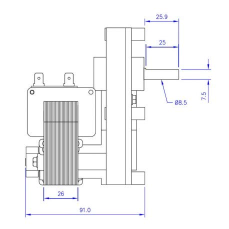 MOTORIDUTTORE PER STUFA A PELLET T3 2 RPM PACCO 25MM ALBERO 8,5MM MELLOR - NORDICA - XIANG - LINCAR