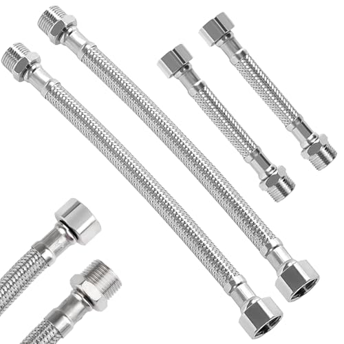 Flexschlauch 1/2 Zoll, Panzerschlauch 1/2 Zoll, 4 Stück Edelstahl Panzerschlauch, Flexibler Wasserschlauch Wasseranschluss VerläNgerung FüR Wasserhahn Eckventil In Wc, Bad und Küche(20cm/10cm)