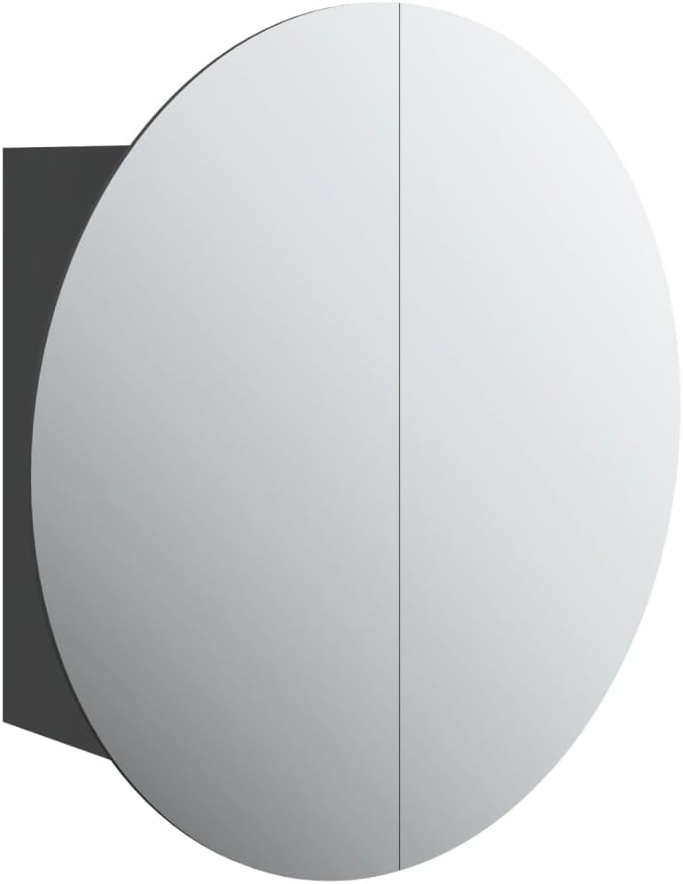 LED Bathroom Cabinet Black 40 x 40 x 17.5 cm with Round Mirror Wood Composite Storage Space for Make-Up Bathroom Furniture Modern for Small Bathrooms and Guest Toilet