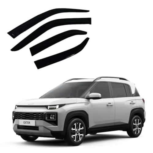 ShopClub Front Rear Left and Right Unbreakable Door Window Visor Wind Rain Guard Deflector Trim Compatible with Hyundai Exter (2023 Onwards)