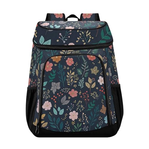 Wildflowers Weeds Dark Blue Cooler Backpack Cooler Insulated Leak Proof Lunch Backpack 36 Cans Waterproof Soft for Men Women Picnic Hiking Camping Beach