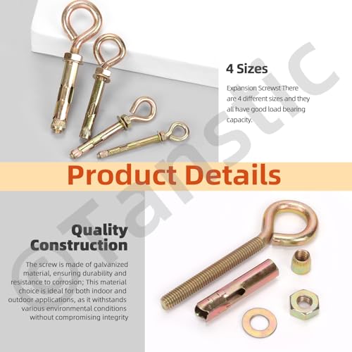 Image of Tanstic 8Pcs M16 Heavy Duty Carbon Steel Gold Tone Eye Bolts for Wall Ceiling Concrete Masonry