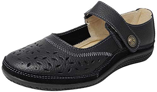 Zapato negro Boulevard de mujer ancho para aliviar la presión del pie con cierre fácil