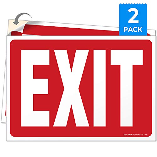 (2 Pack) Exit Signs Stickers, 10x7 Inch, 4 Mil Vinyl, Self Adhesive Decal