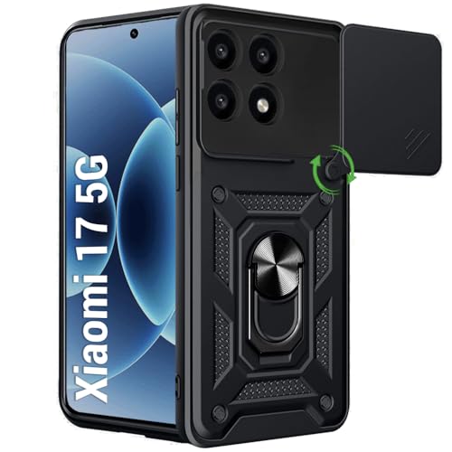 Image of TheGiftKart Tough Armor Bumper Back Cover Case for Xiaomi 17 5G | Kickstand & Ring Holder | 360 Degree Protection Back Cover Case for Xiaomi 17 5G (PC & TPU, Rotating Camera Cover, Black)