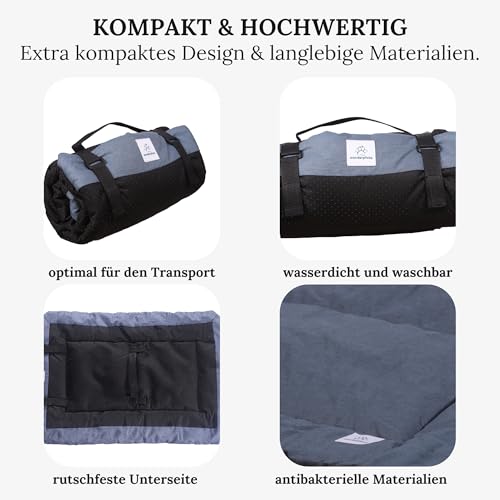 Wanderpfote Hundedecke für Unterwegs, 75 x 50cm – Waschbar, Orthopädisch, Wasserdicht – Hochwertiges Design – Hundedecke Outdoor, Hundematte Auto (Blau, Größe M)