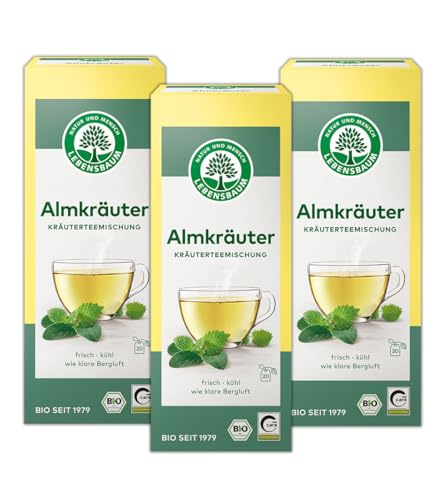 LEBENSBAUM 3 x Almkräuter Kräuterteemischung, Bio Kräutertee Mischung Set, 3er Set Bergkräutertee Beutel, Bio Tee 3 x 20 Teebeutel x 1,5 g