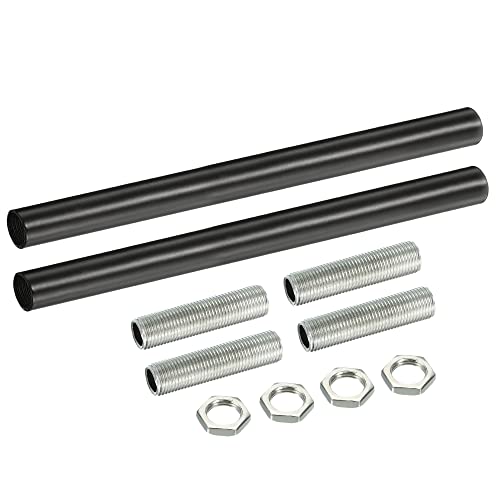 MECCANIXITY Threaded Extension Rod, 7.87" Lamp Pipe with Connector Light Fixture Parts for Pendant Light Island Lighting Chandeliers Stems, Black 2 Set