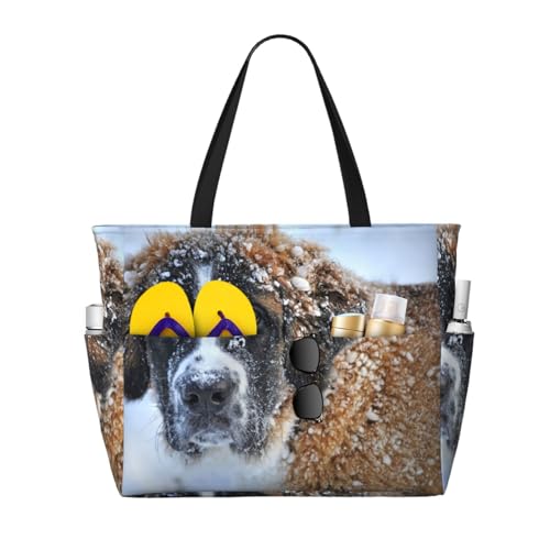 Grand sac de plage Saint-Bernard pour femme avec poignées robustes