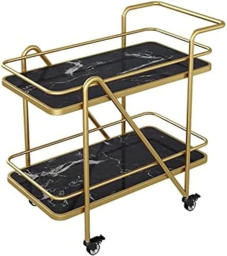 Image of Brown Art SHOPPEE 2 Tier Solid Metal Bar Trolley Serving Trolley Coffee Table Bar Trolley Serving with Wheel Home and Restaurant Mobile Cart for Food Serving Table for Living Room (Gold & Black)