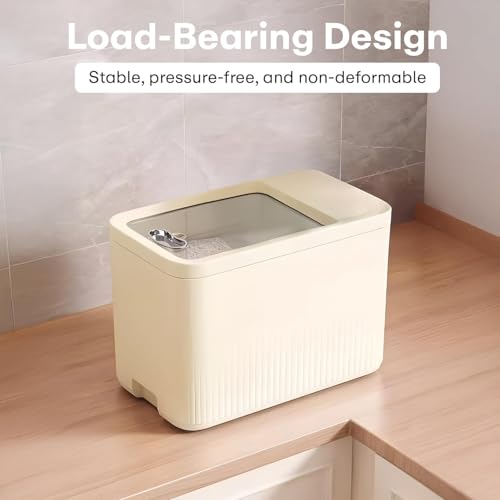 Image of Rioware Rice Storage Container- 10Kg+5K (Set of 2) Kitchen Dispenser Set Containers | Airtight Moisture Proof Plastic Grain Dispensers | Rotating Daal Store Box - Cream Ricelux