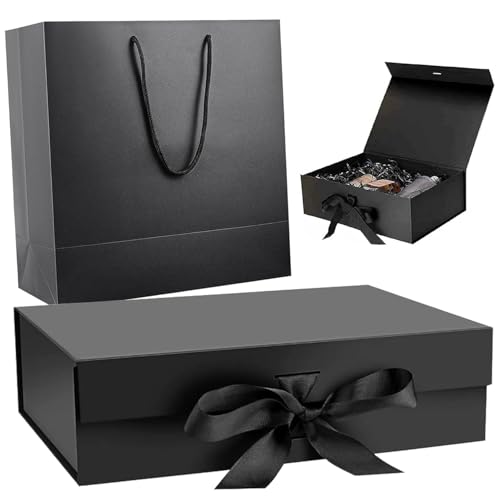 AMERTEER Luxury Magnetic Gift Box | Black Large Box With Ribbon - 312210cm Folding Gift Boxes For Present With Lid | Women Wedding Bridal Gifts Suitable For Anniversary Party Valentine Christmas