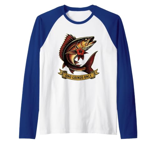 Ono Grinds Only Hawaiian Food Culture Design Raglan Baseball Tee, Men, Royal Blue/White, Small