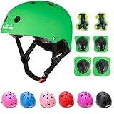 KAMUGO Kids Adjustable Helmet, with Sports Protective Gear Set Knee Elbow Wrist Pads for Toddler Age 3-8 Boys Girls, Bike Skateboard Hoverboard Scooter Rollerblading Helmet Set (Green)