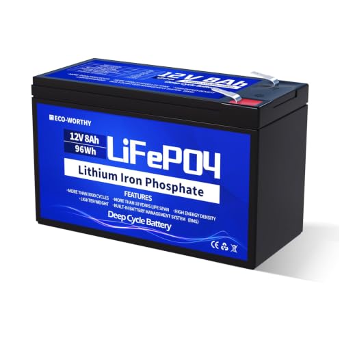 ECO-WORTHY 12v 8Ah Bateria Litio con Protección BMS y 3000+ Ciclos