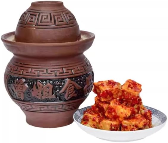 Kimchi tofu chili jar, mini fermentation ceramic jar, ceramic (capacity: 3 pounds), household kimchi, moldy tofu tool.