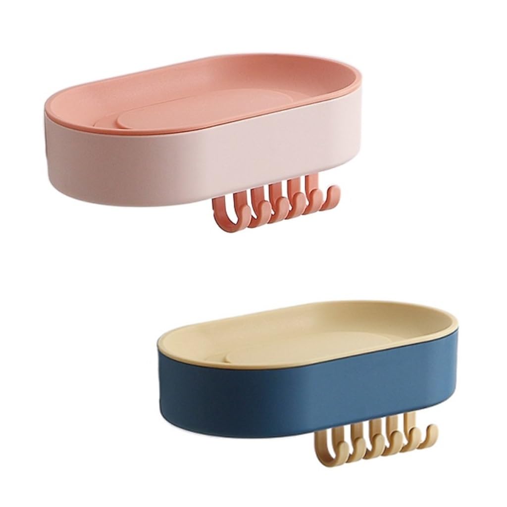 soap dish, Soap Dish 2 pcs Wall Mounted No Punch Drain Multicolor(Blue+pink)