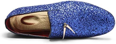 Mens Smoking Slipper Party Fringe Glitter Dress Shoes Non-Slip Loafers Shoes, Blue, 8 Narrow | Image 2