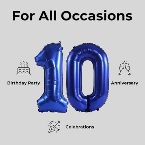 Image of Number 10 Balloon Foil Mylar Balloons for Birthday Party Decoration (Navy Blue, 32 Inch)