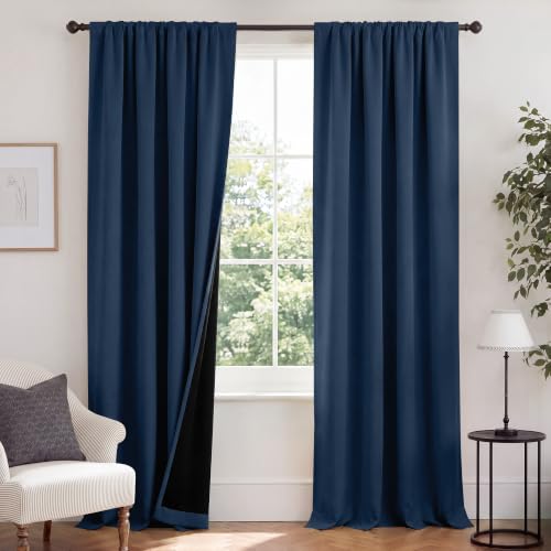NICETOWN Navy 108 inch Blackout Curtains for Bedroom Patio Sliding Door