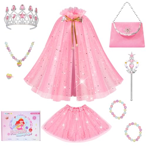 Meland Princess Dress up Clothes for Girl, Princess Cape with Kid Crown Toys, Birthday Gifts for...