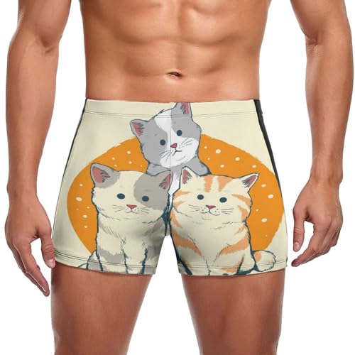 Slip de bain homme motif chat au séchage rapide, boxer de natation anti-irritation