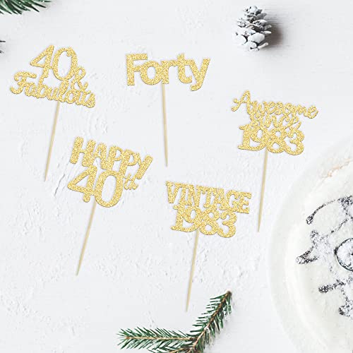 Gyufise 30Pcs Gold Glitter 40Th Birthday Cupcake Toppers Vintage 1983 Awesome Since 1983 40 Fabulous Cupcake Picks 40Th Birthday Wedding Anniversary Party Cake Decorations Supplies #TOP15
