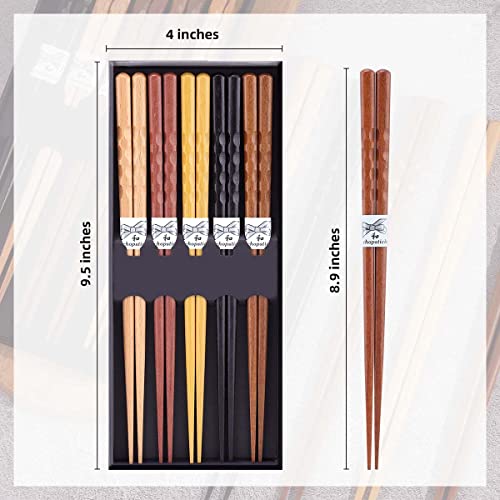 Image of MFJUNS 10-Pairs Set of Wooden Chopstick - Reusable Chopsticks and Minimalism Japanese Chopsticks Non-slip Design 8.8 Inch / 22.5 cm Gift Set