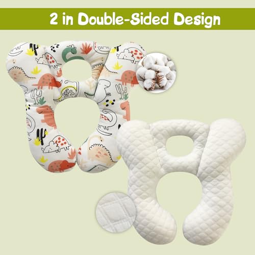 Image of Baby Travel Pillow, Infant Kid's Cushion Soft and Skin Friendly for Car Seat, Pushchair and Stroller (Red Dinosaur)