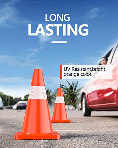 Battife 12Pack Traffic Safety Cones 18" Inch With Reflective Collars Pvc Durable Orange Construction Cones For Home Driveway Road Parking Use #TOP4