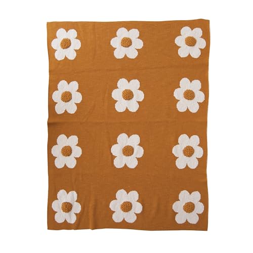 Image of Creative Co-Op Cotton Knit Baby Blanket with Flower Prints, Multicolor