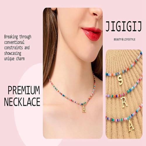 Gold Initial Necklace for Women Teen Girls, Handmade Colorful Beaded Letter Necklace Jewelry, Cute Necklaces with Initials as Trendy Stocking Stuffers Christmas Birthday Gift2