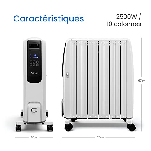 pro breeze radiateur numérique à bain d’huile 2500w, mobile, chauffage électrique 10 éléments, minuteur intégré, 4 puissances de chauffage, thermostat, télécommande
