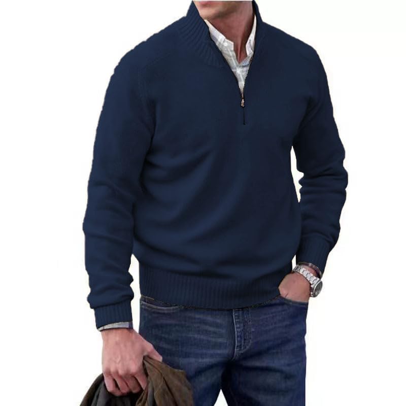 Mens Soft Long Sleeve Knitted Quarter Zip Pullover Sweater Mock Neck Slim Fit Lightweight and Warm for Casual