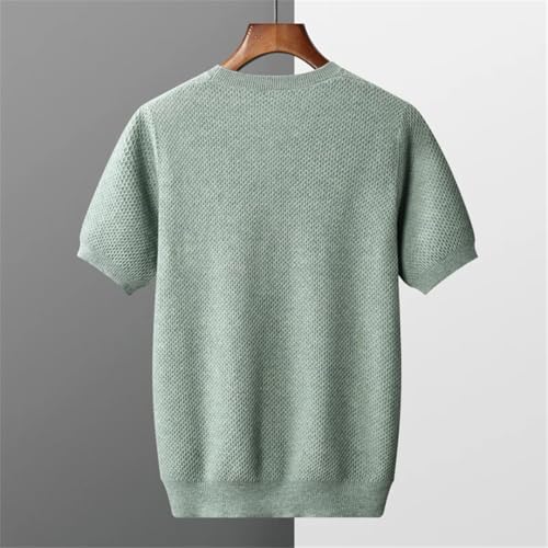 Men’S Wool O-Neck Short Sleeve Honeycomb Jacquard Knit Pullover Business Casual Knitted Jumper Top3