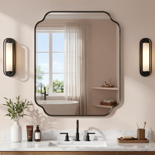 Scalloped Black Vanity Mirror