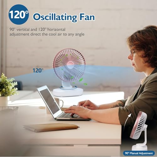 Image of TEKCOOL 4000mAh Rechargeable Desk Fan, Portable Table Fan,USB Fan, USB Battery Powered Quiet Personal Fan,4 Speed for Home Office Travel Outdoor(Rose)