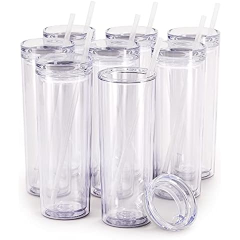 Maars Skinny Acrylic Tumbler with Lid and Straw, 18oz, Clear, 8 Pack Cover